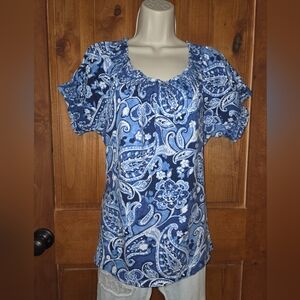 Lauren Ralph Lauren Blue and White Paisley Blouse
